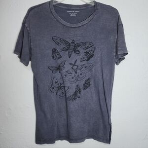 American Eagle Moth Butterfly Graphic Tee Washed Gray XS S
